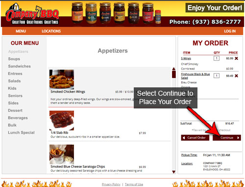 Online ordering on the web for Company 7 BBQ - Web Illustration 5
