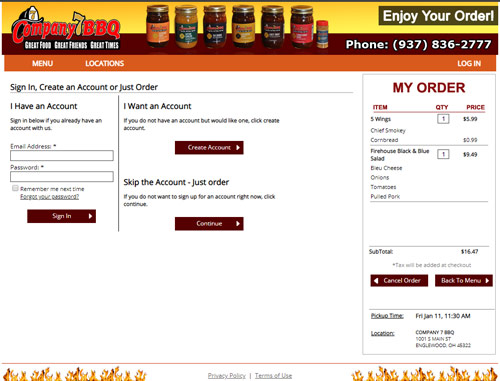 Online ordering on the web for Company 7 BBQ - Web Illustration 6