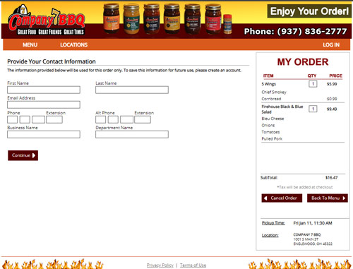 Online ordering on the web for Company 7 BBQ - Web Illustration 7